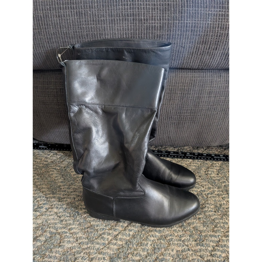 LL Bean Womens Black Leather Slouch Tall Boots Made in Canada Size 9 M 9789